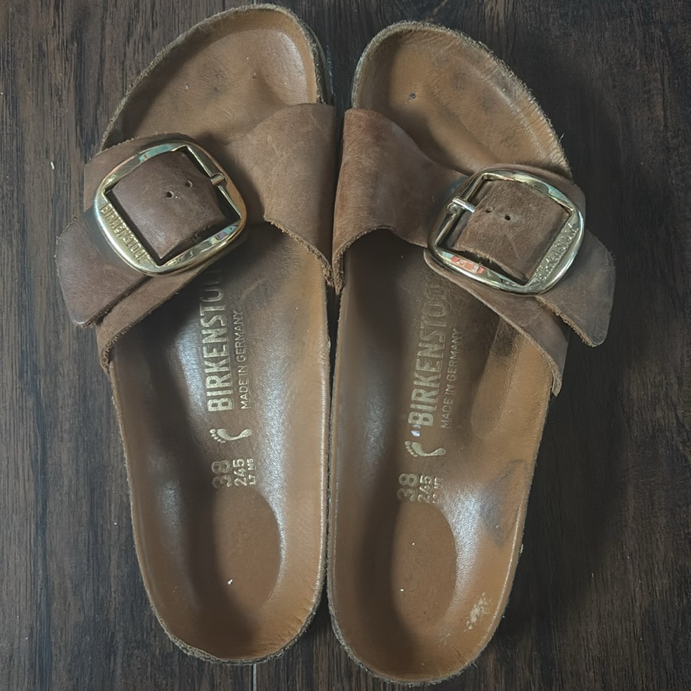 Birkenstock Madrid Big Buckle Slide in Nubuck Leather Size 38